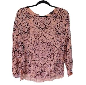 Hale Bob Silk Orange Blouse Purple Velvet Beaded Front Size Medium